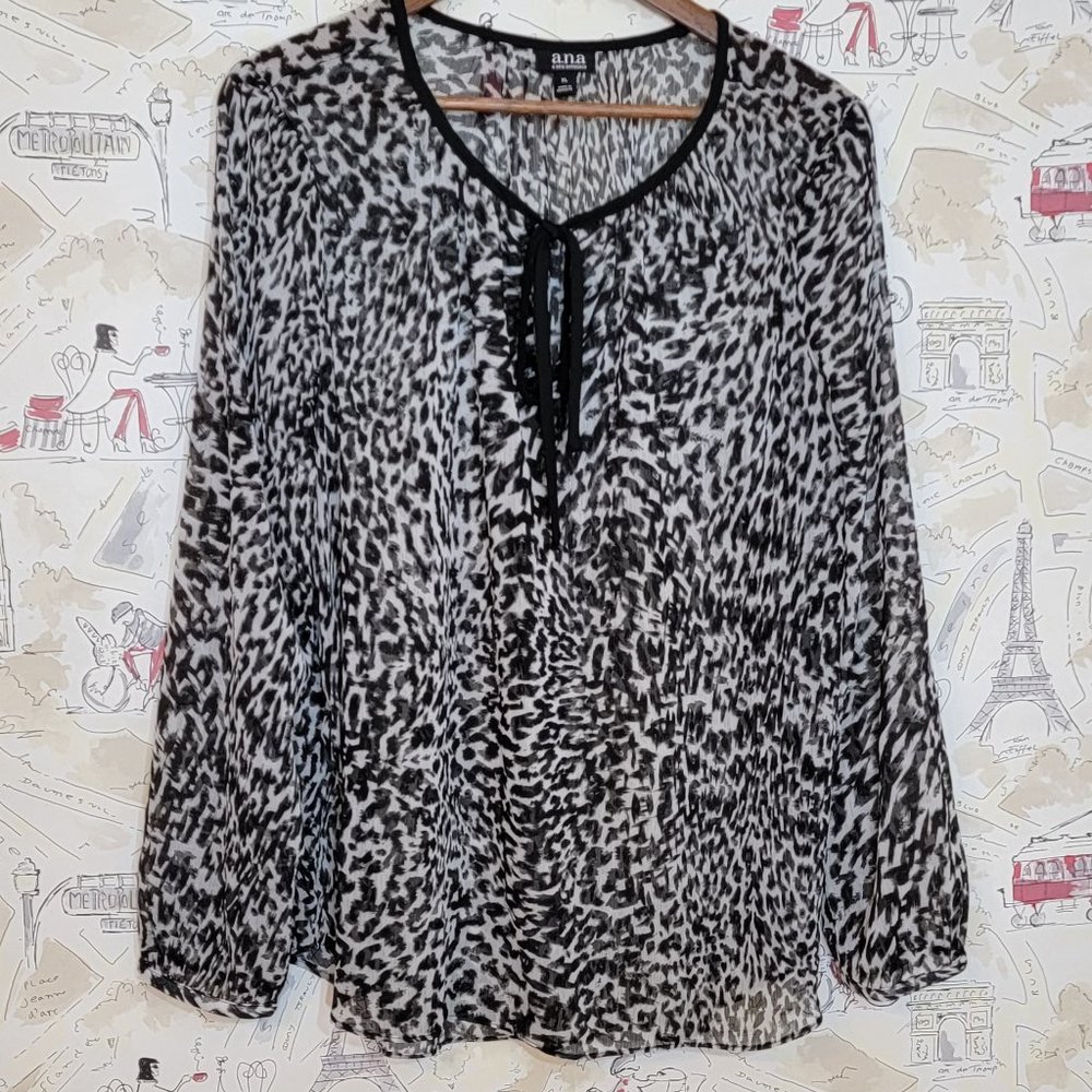 Black Sheer Animal Print XL a.n.a Long Sleeved Blouse